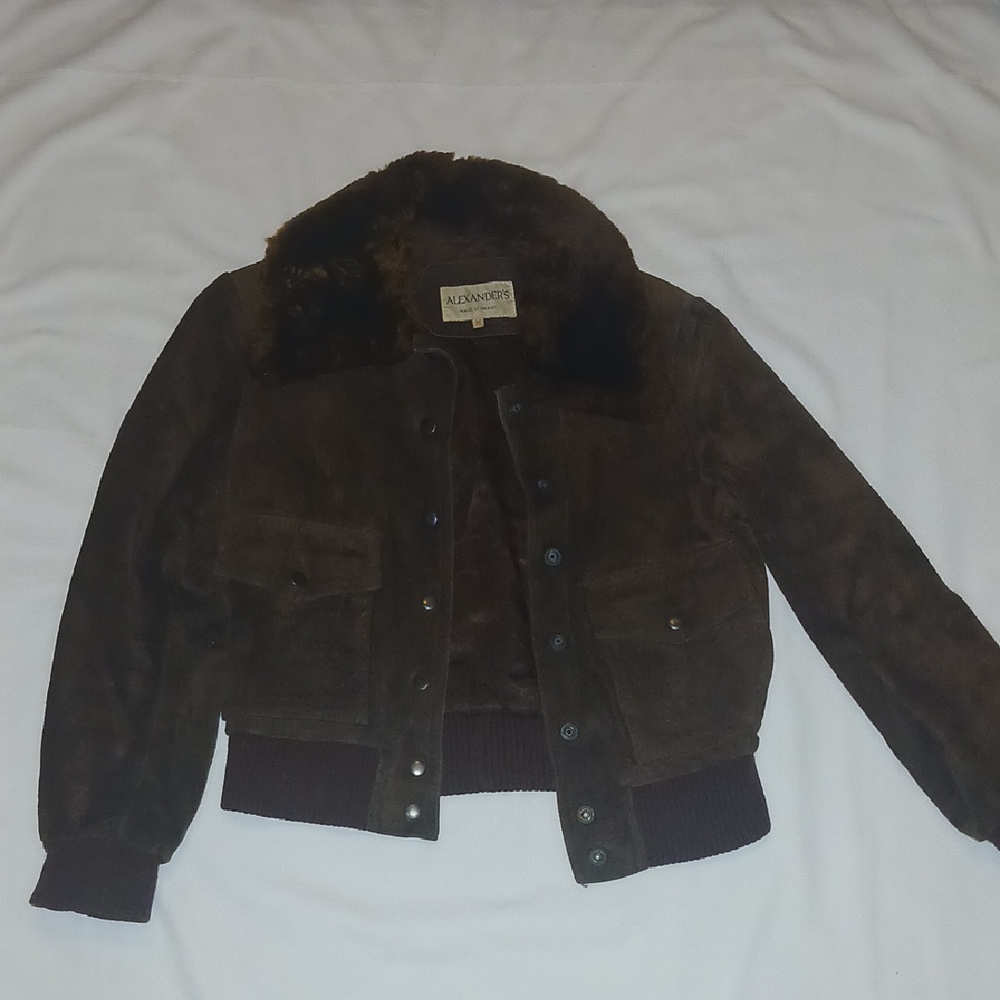Avirex Dark Brown Bomber Jacket with Fur Collar